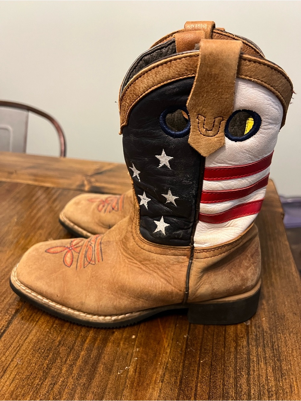 Kids Western Flag Cowboy Boots in Tan, Red, White & Blue